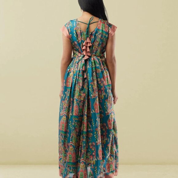 Stylish Blue Kalankari Ankle-Length Dress | Muvvas Boutique - Picture 3 of 3